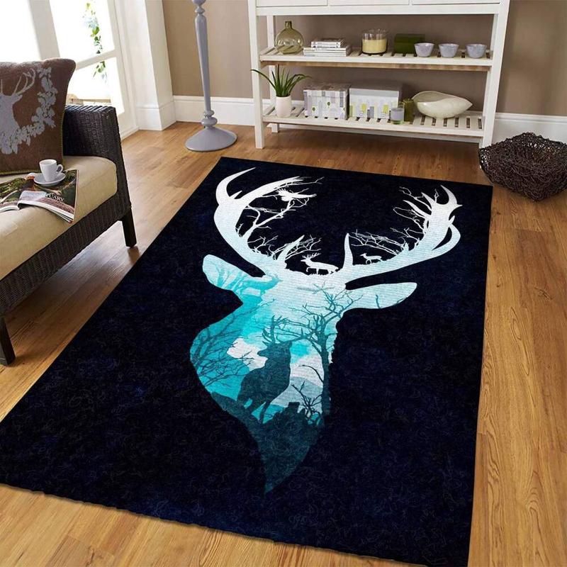 Deer 2 Pattern Print Area Rug Living Room Rug