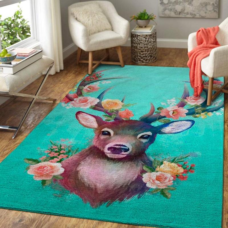 Deer Flower Area Rug Living Room Carpet