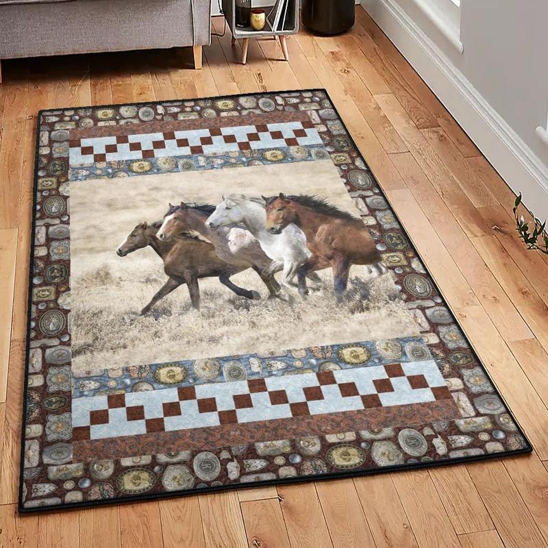 Horsing Art Deco Rug Vintage Horses Rug