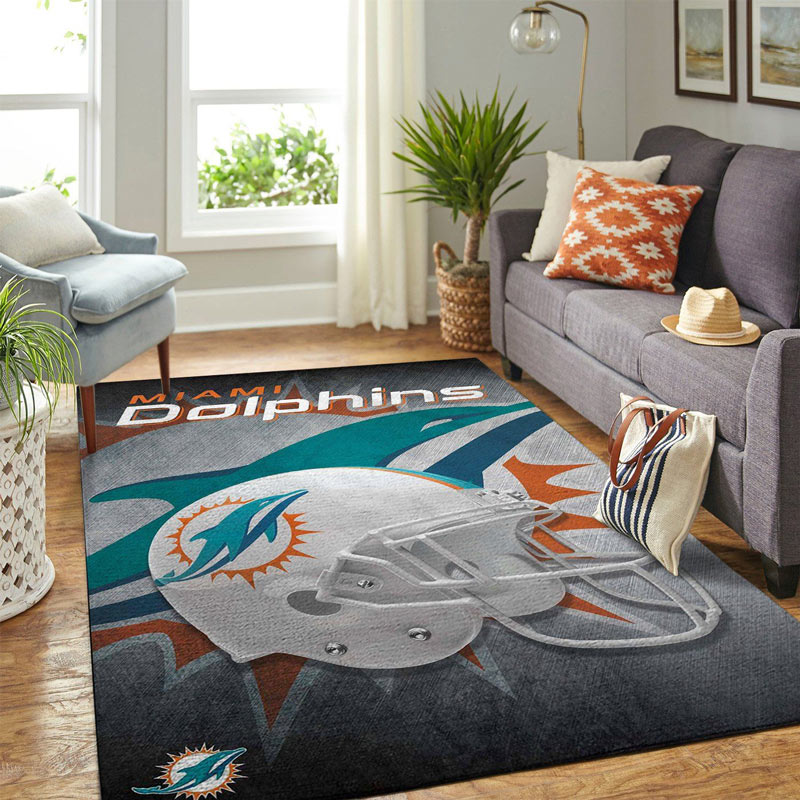 Miami Dolphins Area Rug NFL Area Rug Living Room Rug Indoor Rugs Rectangle Carpet