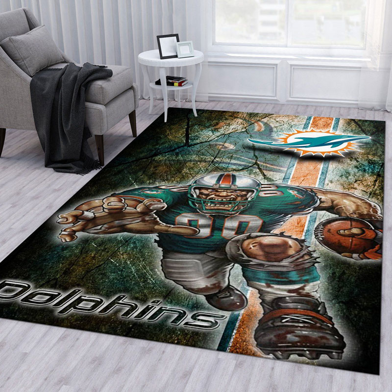Miami Dolphins Area Rug NFL Area Rug Living Room Rug Indoor Rug Rectangle Carpet