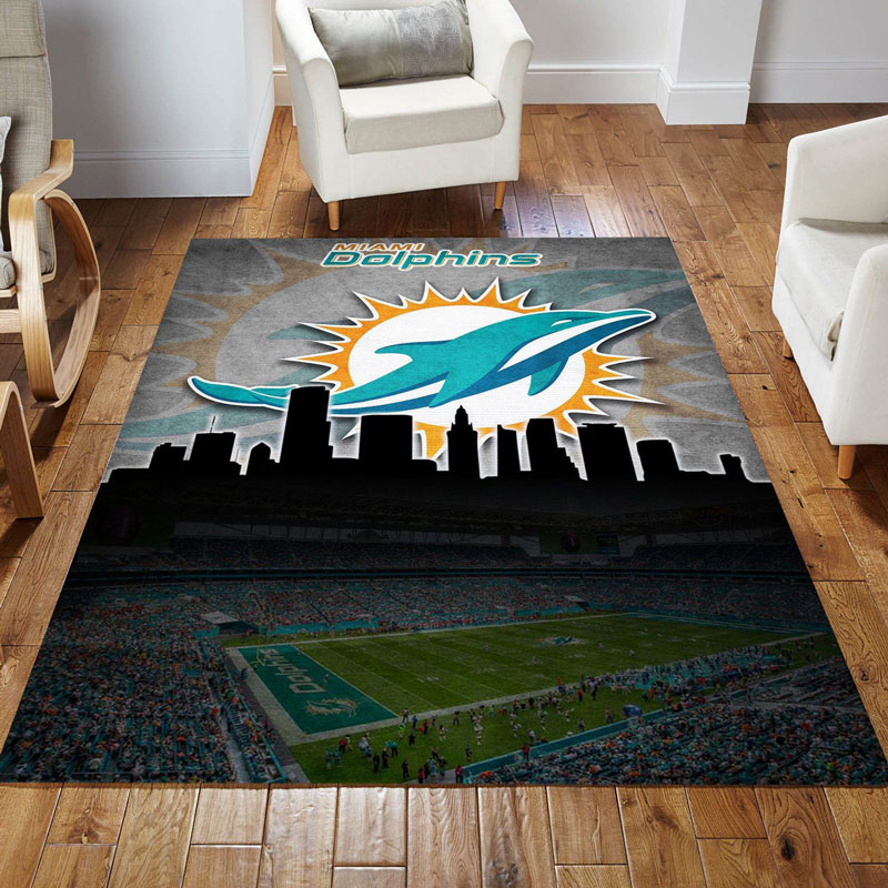 Miami Dolphins Area Rug NFL Area Rug Dining Room Rug Indoor Rug Rectangle Carpet