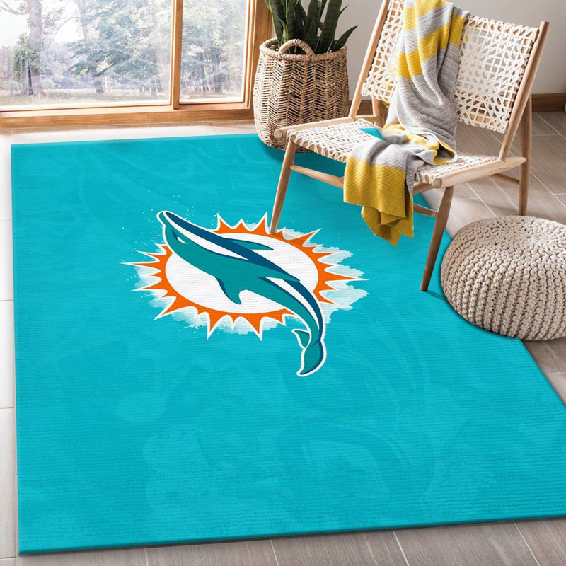Miami Dolphins Area Rug NFL Area Rug Living Room Area Rug Indoor Rug Rectangle Carpet