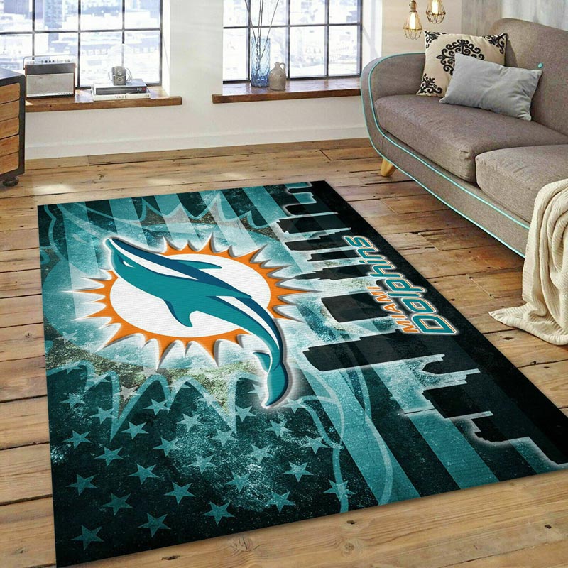 Miami Dolphins Rug NFL Area Rug Kitchen Rug Indoor Rugs Rectangle Carpet