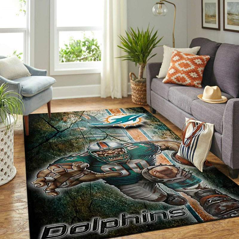 Miami Dolphins Area Rug NFL Area Rug Bathroom Rug Indoor Rugs Rectangle Carpet