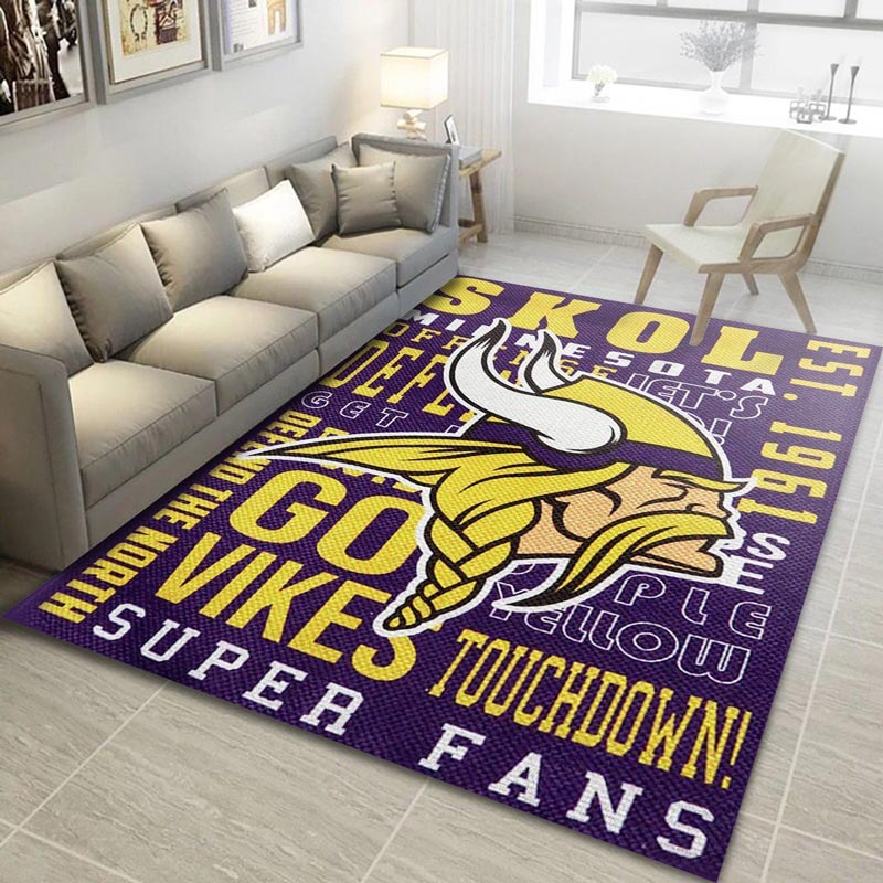 Minnesota Vikings Area Rug NFL Area Rug Dining Room Rugs Indoor Rug Rectangle Carpet